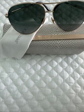 Jimmy Choo Gold Frame Sunglasses with Dark Green Lenses